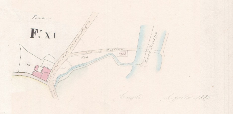 pag 104 Mappa del Catasto Pontificio (1815) indicante il vecchio percorso della strada che conduceva al ponte per Pigno
